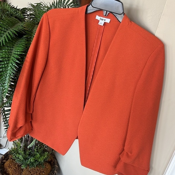 NWOT BAR III Rust Orange Draped Blazer w/ Ruched Sleeves Fall Office Suit Jacket - Picture 2 of 12